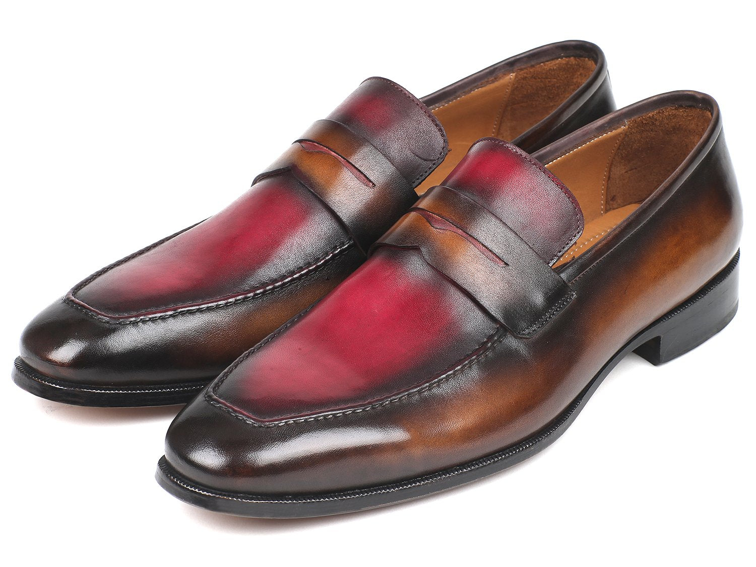 Paul Parkman Brown &amp; Bordeaux Dual Tone Loafers for Men (ID