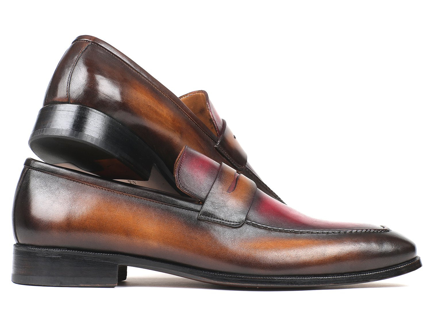 Paul Parkman Brown &amp; Bordeaux Dual Tone Loafers for Men (ID