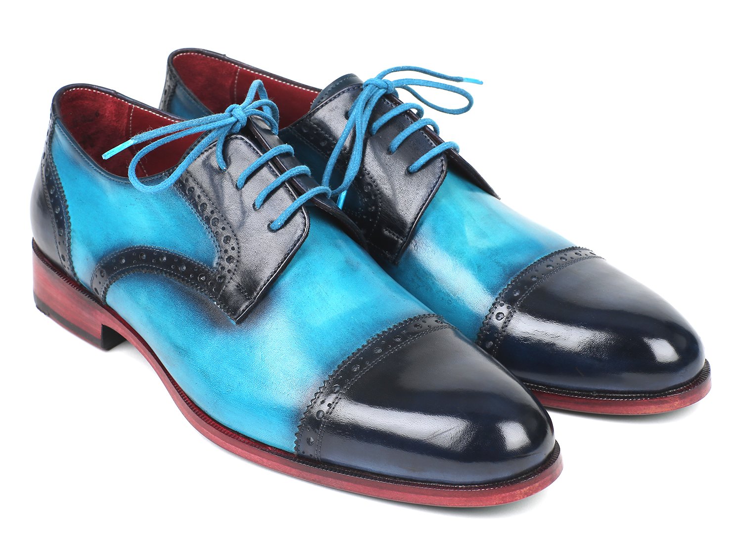 Paul Parkman Two Tone Cap-Toe Derby Shoes Blue &amp; Turquoise (ID