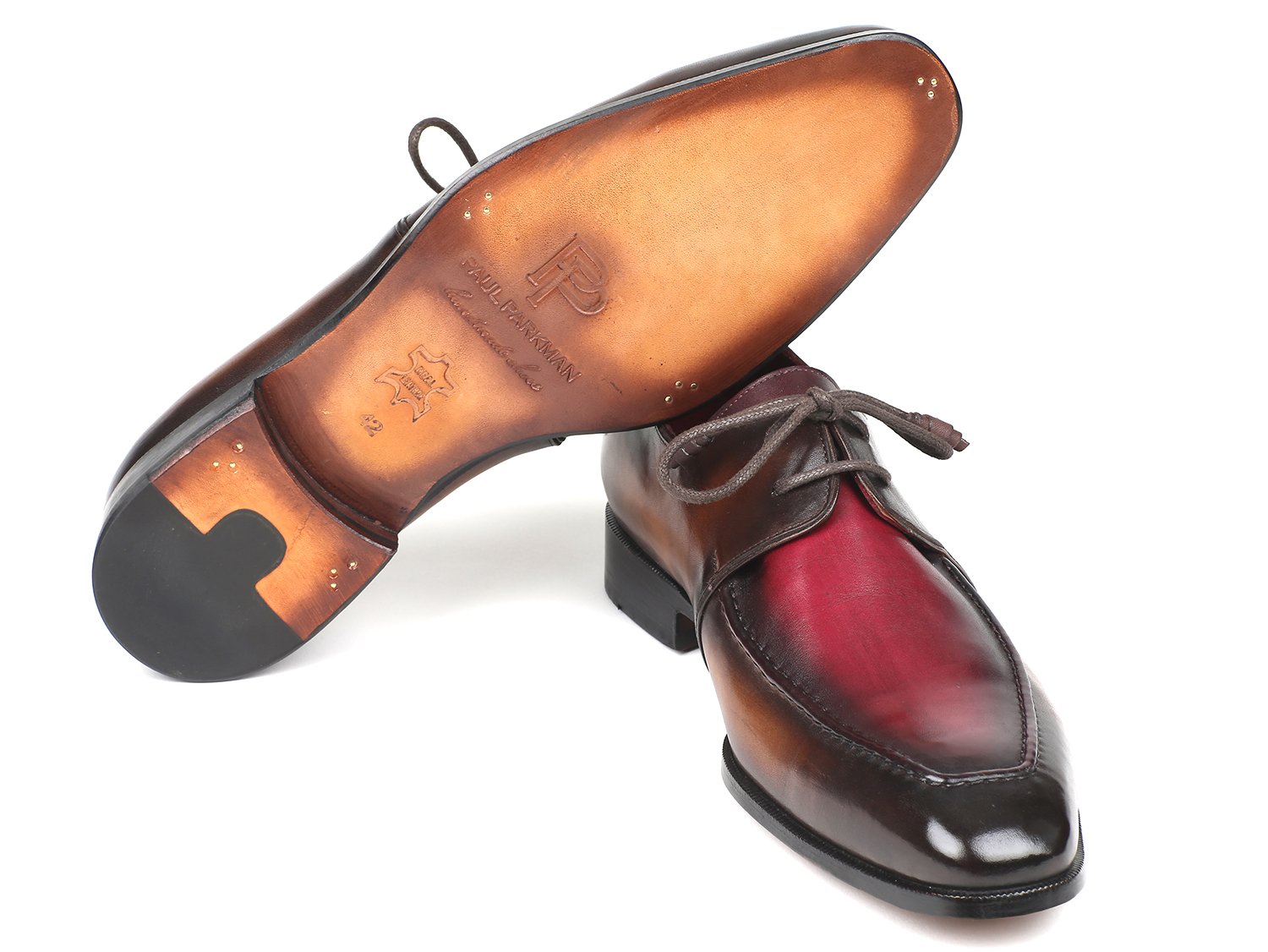 Paul Parkman Brown &amp; Bordeaux Dual Tone Apron Derby Shoes (ID