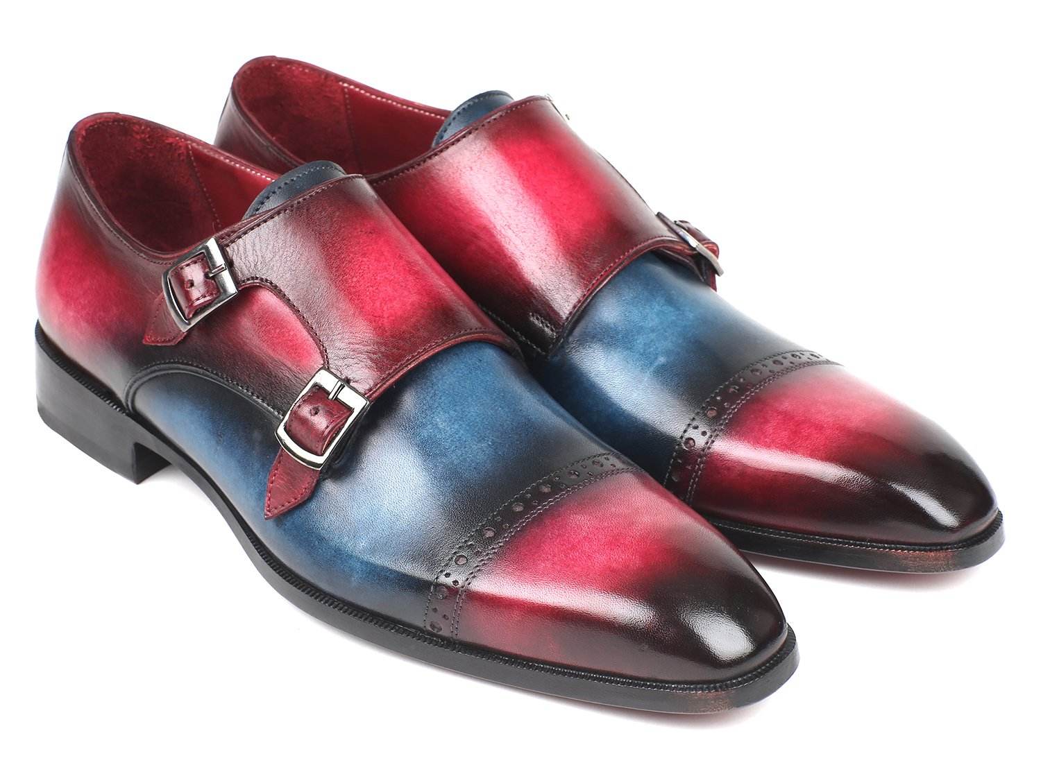 Paul Parkman Captoe Double Monkstraps Blue &amp; Fuxia (ID