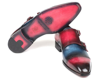 Paul Parkman Captoe Double Monkstraps Blue &amp; Fuxia (ID