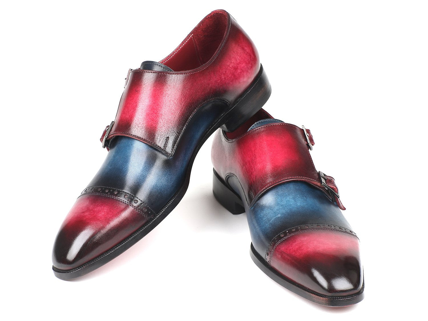 Paul Parkman Captoe Double Monkstraps Blue &amp; Fuxia (ID