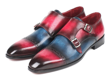 Paul Parkman Captoe Double Monkstraps Blue &amp; Fuxia (ID