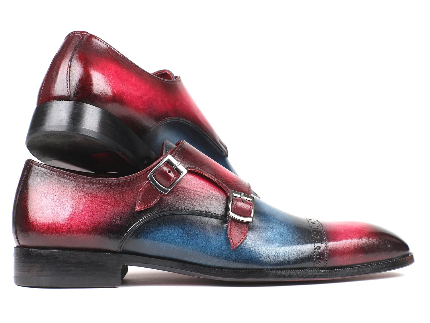 Paul Parkman Captoe Double Monkstraps Blue &amp; Fuxia (ID