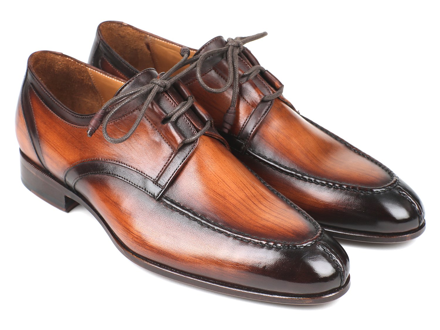 Paul Parkman Ghillie Lacing Brown Burnished Dress Shoes (ID