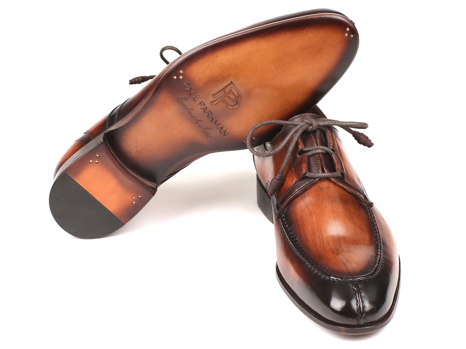 Paul Parkman Ghillie Lacing Brown Burnished Dress Shoes (ID