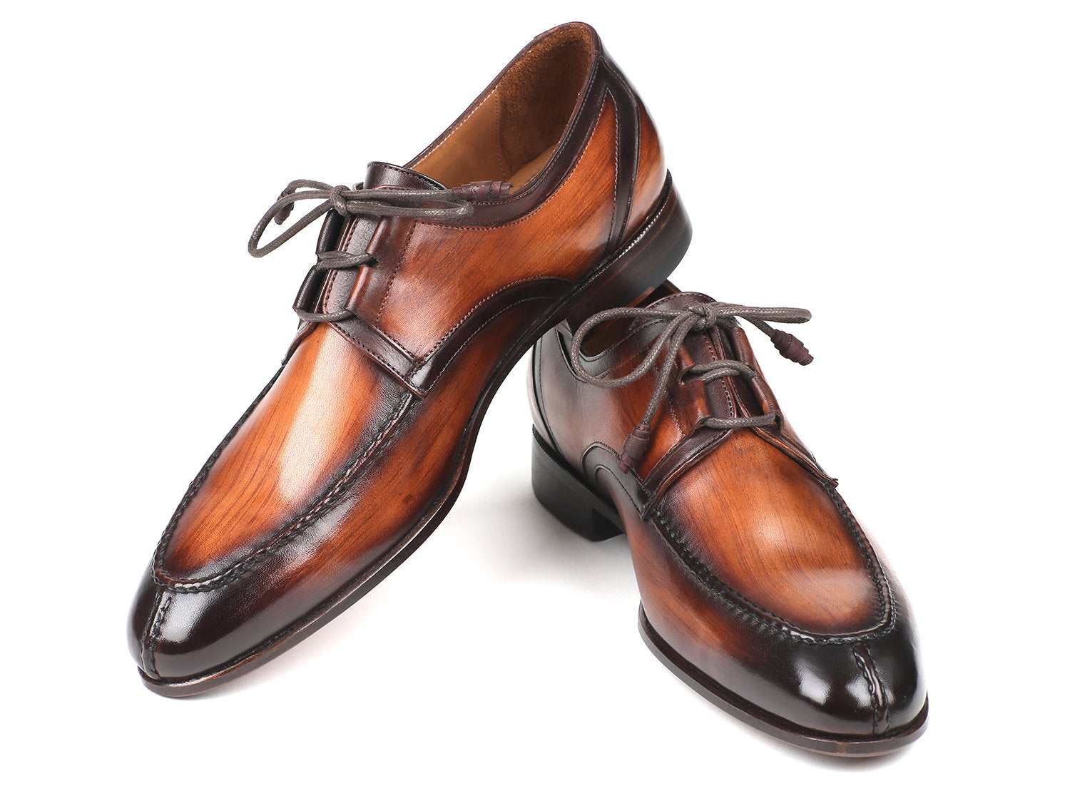 Paul Parkman Ghillie Lacing Brown Burnished Dress Shoes (ID