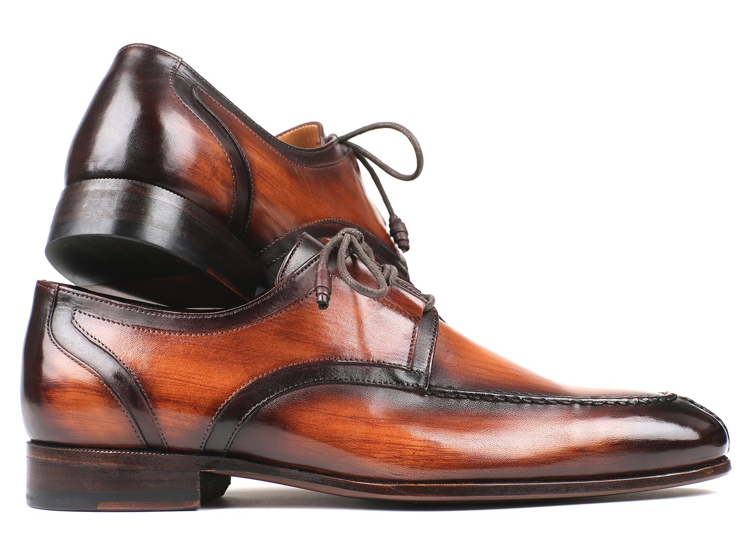 Paul Parkman Ghillie Lacing Brown Burnished Dress Shoes (ID