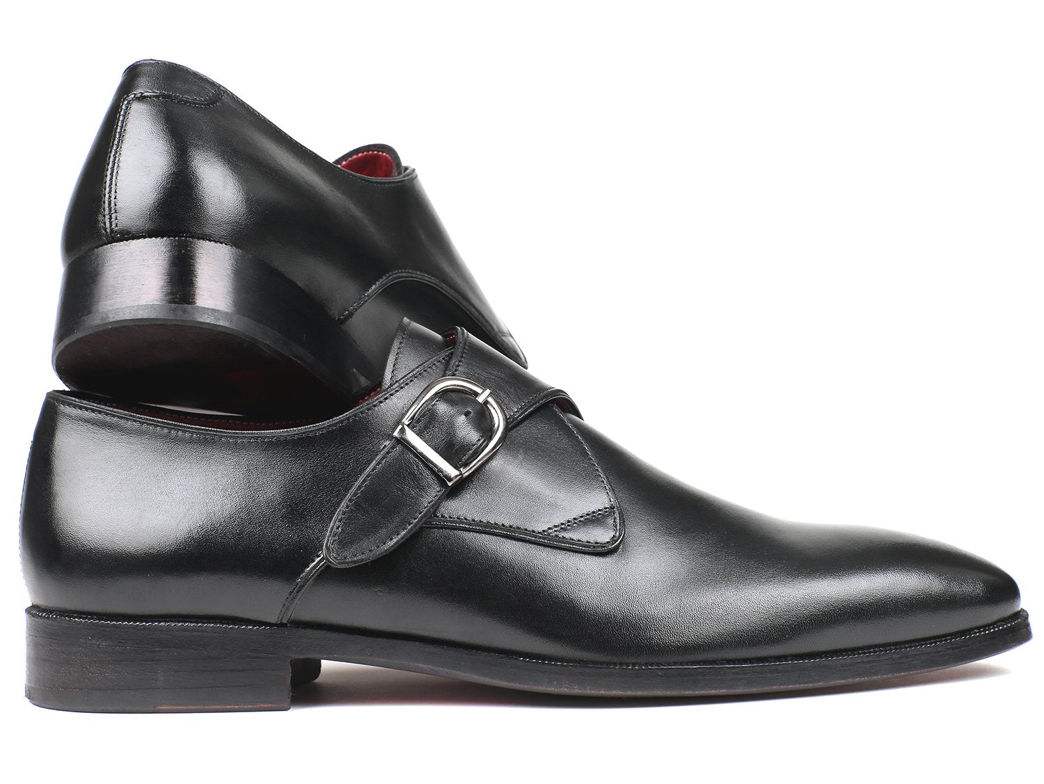 Paul Parkman Black Leather Single Monkstraps (ID