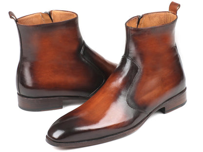 Paul Parkman Brown Burnished Side Zipper Boots (ID