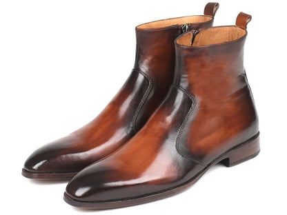 Paul Parkman Brown Burnished Side Zipper Boots (ID