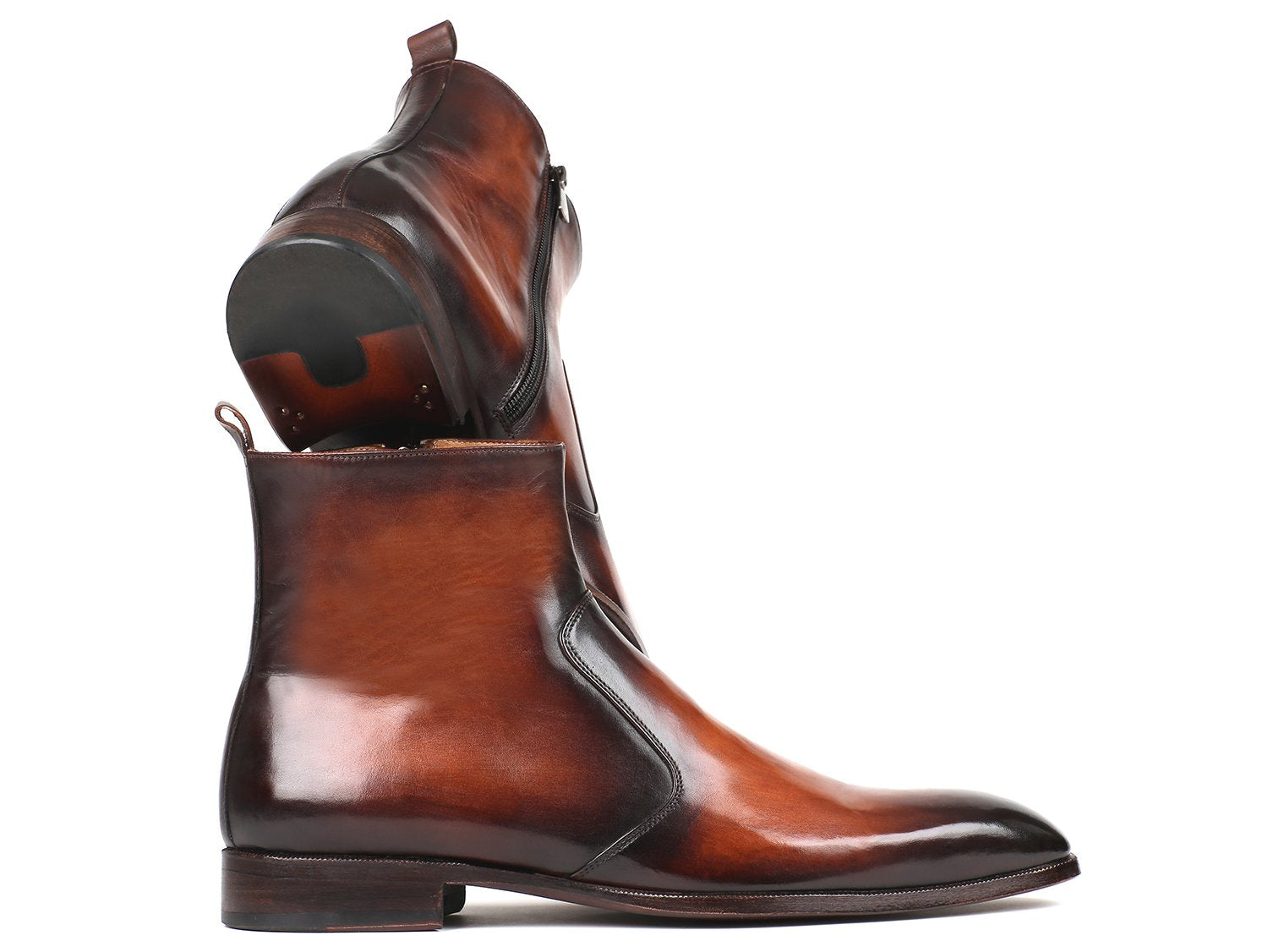 Paul Parkman Brown Burnished Side Zipper Boots (ID