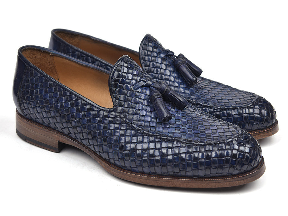 Paul Parkman Woven Leather Tassel Loafers Navy (ID