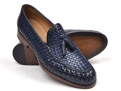 Paul Parkman Woven Leather Tassel Loafers Navy (ID