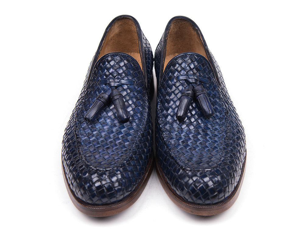 Paul Parkman Woven Leather Tassel Loafers Navy (ID