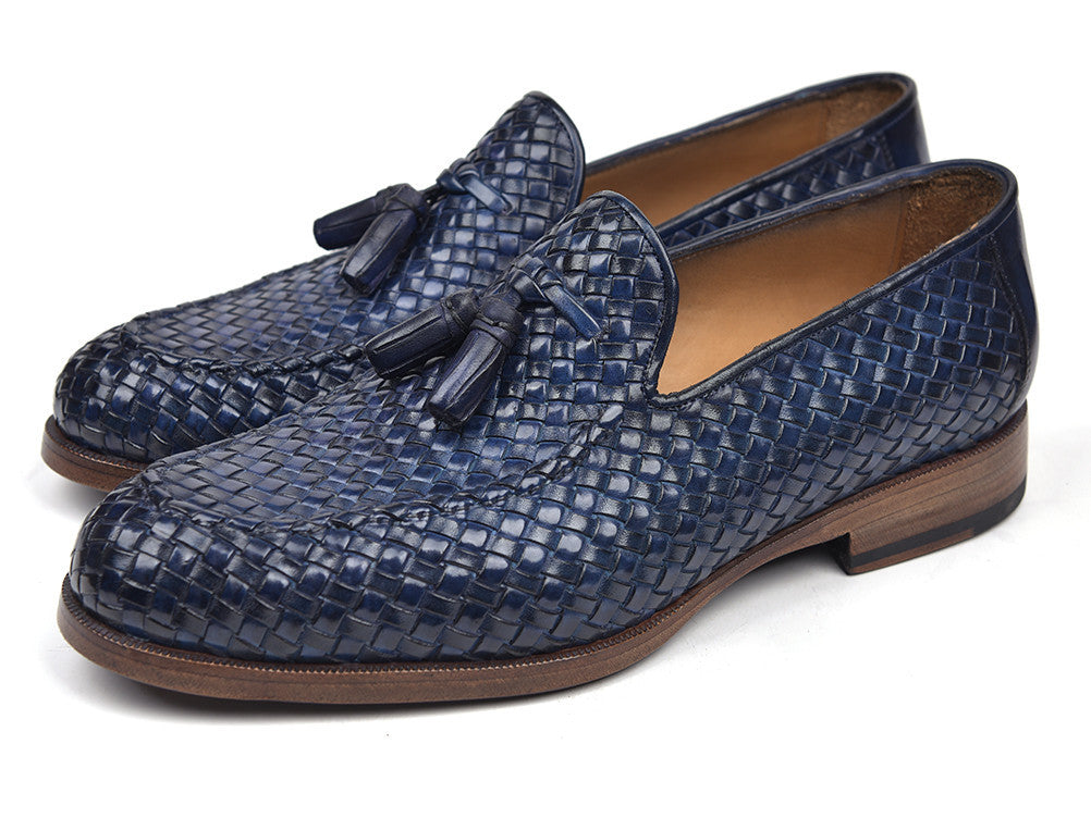 Paul Parkman Woven Leather Tassel Loafers Navy (ID