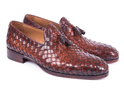 Paul Parkman Woven Leather Tassel Loafers Brown (ID