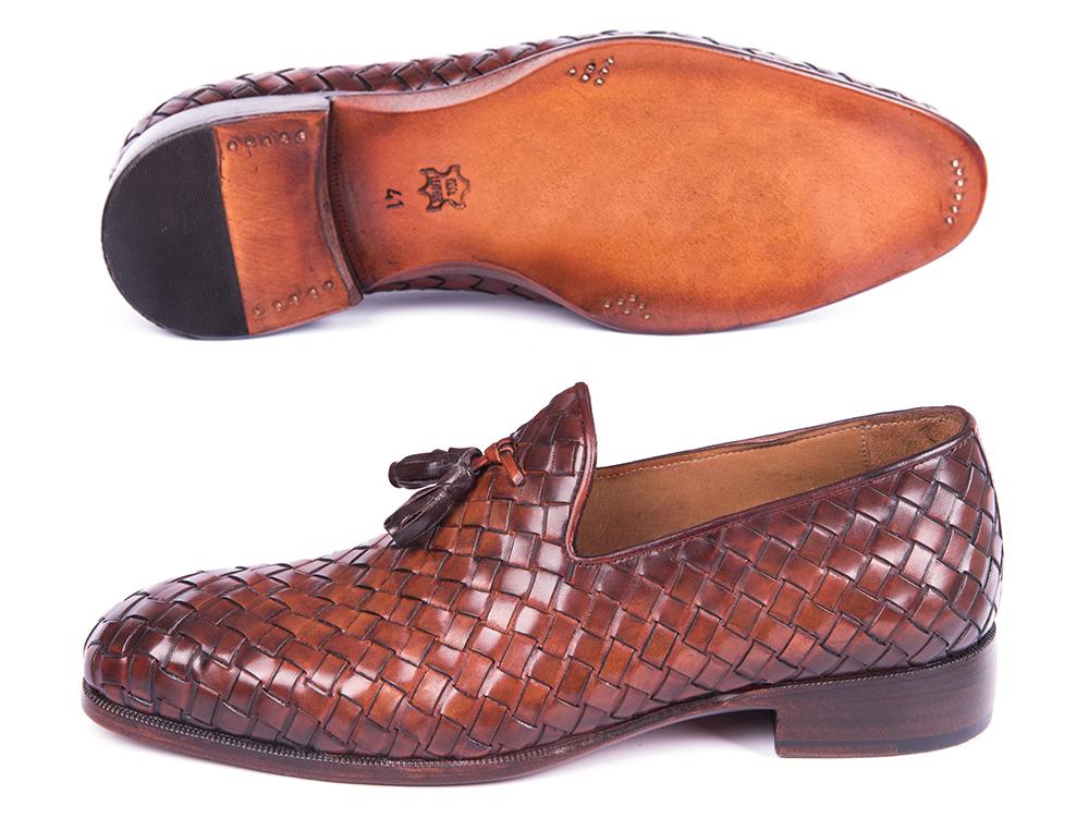 Paul Parkman Woven Leather Tassel Loafers Brown (ID