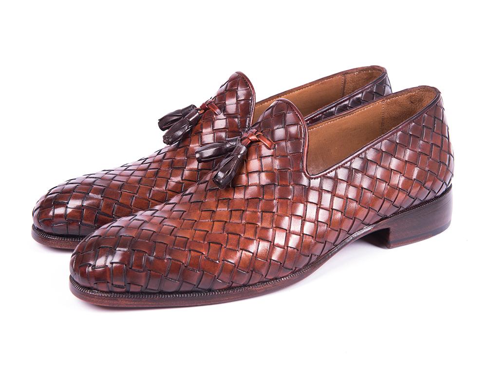 Paul Parkman Woven Leather Tassel Loafers Brown (ID