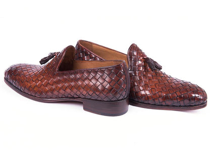 Paul Parkman Woven Leather Tassel Loafers Brown (ID